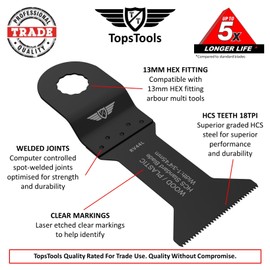 5 x 45mm TopsTools RV44L_5 Fine Tooth 13mm HEX Fitting Long Blades Compatible with Draper MT250A 23038, MT250 31328, Wickes 235510, Renovator Multitool Multi Tool Accessories