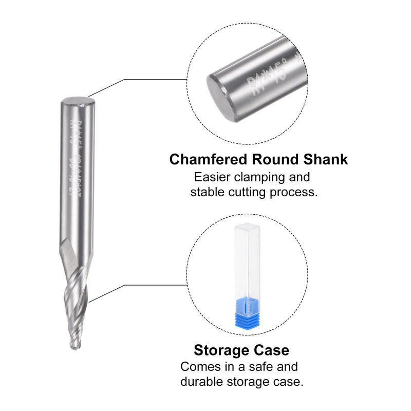 sourcing map Tapered Ball Nose End Mill, Uncoated Solid Carbide