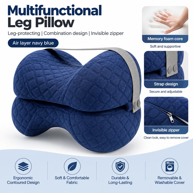 Contoured Memory Foam Knee Pillow for Side Sleeping – Cooling
