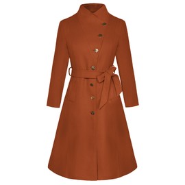 GRACE KARIN Womens Trench Peacoat 2024 Fall Winter Notch Lapel Single Breasted Belted Midi Long Peacoat with Pockets Caramel L