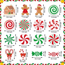 16 piezas de Navidad de pan de jengibre para decoración al aire última intervensión de 10.6 pulgadas de doble cara de bastón de caramelo de Navidad adornos colgantes de bastón de caramelo rojo verde
