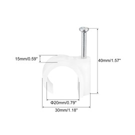 sourcing map Nail in Cable Clips, 80pcs 20mm PE Circle Cable Clips with Carbon Steel Nail for Home Wires Cables Cords Management, White