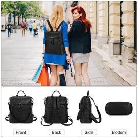 HUA ANGEL 2 in 1 Elegant Women's Backpack Shoulder Bag Anti-Theft Daypack Waterproof PU Leather Daypack Shoulder Bag Lightweight for Daily Travel Shopping School, black, Daypack Backpacks