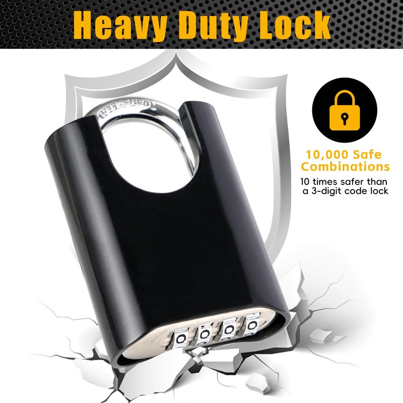 DELSWIN 4-Digit Combination Lock Outdoor Padlock - Heavy Duty Locker