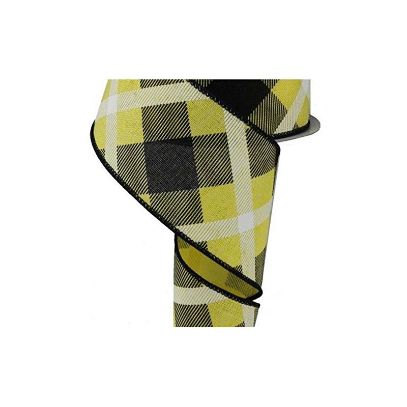 Expressions Plaid Canvas Wired Edge Ribbon, 10 Yards (Yellow, Black,