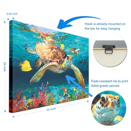 JZLDZS Ocean Canvas Wall Art Sea Turtle Artwork Pictures Prints Painting Coastal Decor Nautical Beach for Bathroom Bedroom Living Room Home House Decorations Teal Themed Large 24x32in