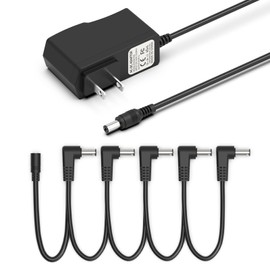 Hafiuege Guitar Pedal Power Supply Adapter 9V DC 1A, Compatible for Guitar Pedal Bass Effect Pedal Board (Tip Negative), 5 Way Daisy Chain Cables