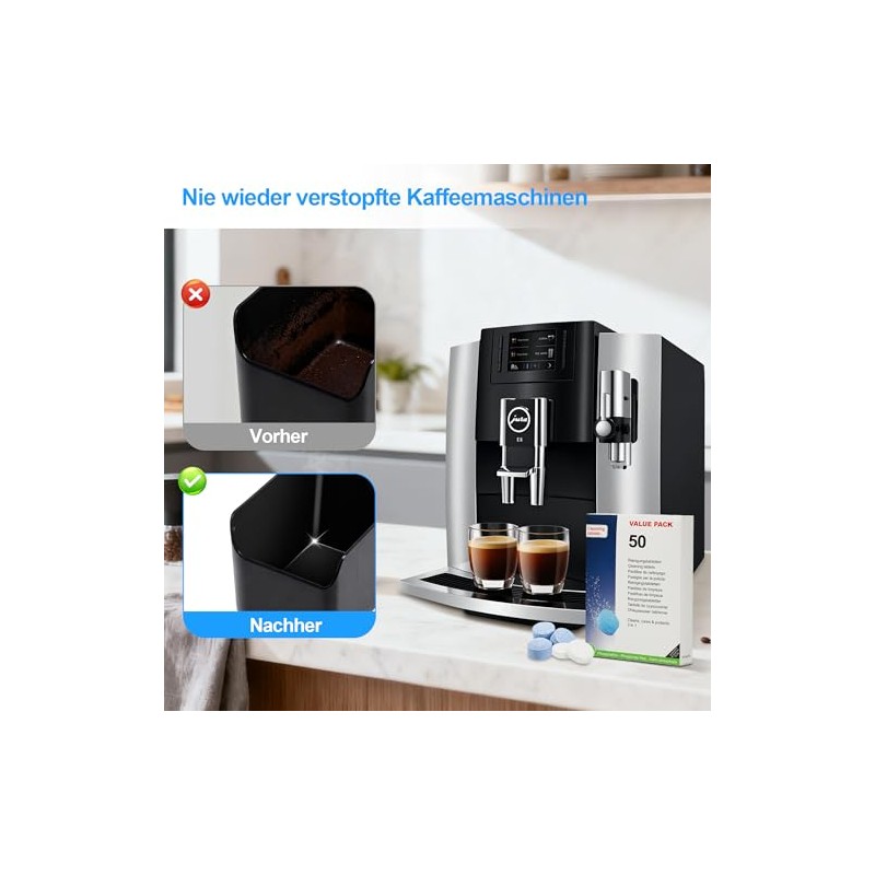50 Cleaning Tablets Compatible with Fully Automatic Coffee Machines Jura