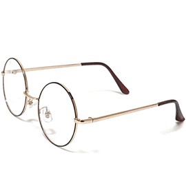 Bliss Leather Round Glasses, Date Glasses, Fashionable Glasses, Unisex, Clear Lens, No Degree, Eye Friendly, Lightweight, Brown (cloisonne) x Clear