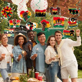 gisgfim 54pcs Black History Month Hanging Swirls for Black History Month Party Decorations Black History Hanging Streamer for Classroom African American Party Supplies