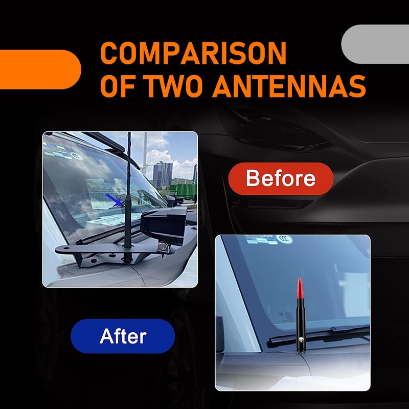 gunhunt 1 PC Car Bullet Antenna, Skull Pattern Antenna Mast,