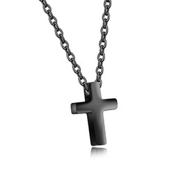 Anloo Tiny Small Cross Pendant Necklace for Boys Girls,Stainless Steel Small Crucifix Chocker Necklace for Young Toddler Kids(Black)