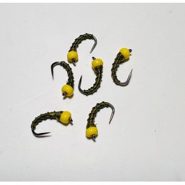 marshcreekflyco (6 ) Epoxy Zebra Midge  Glass Bead Yellow / Olive Fishing Flies Trout Flies - Size 18