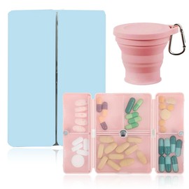 EIH1 Travel Pill Box Portable Pill Case with Magnetic Foldable Pill Box with 1 Foldable Drinking Cup
