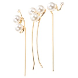Beavorty 3Pcs pearl hairpin hairpin chignon pearl hair fork pearl hair clasp sticks hair stick wedding hair clasp pearl hair chopsticks bridal hair Miss alloy simple steamed stuffed bun