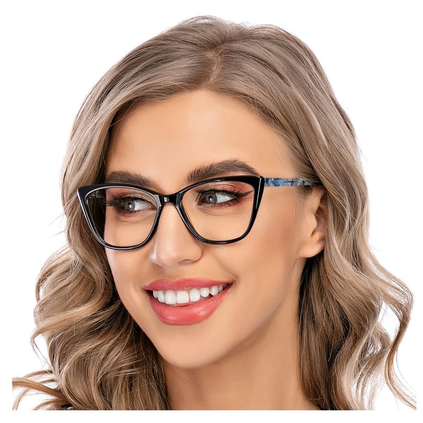 AQWANO Stylish Cat Eye Computer Reading Glasses Women, Oversized Designer