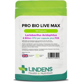 Lindens - Pro Bio Live Max 6 Billion CFU Capsules - 100 Pack - UK Made - Contributes to a Healthy Gut and Supports Digestion - Probiotic Vegetarian Capsules - Letterbox Friendly, Vegan