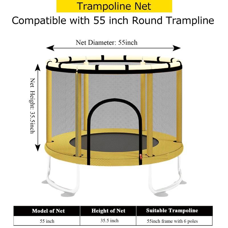 XATAMIO 55" 60" Round Trampoline Replacement Net with Zipper and