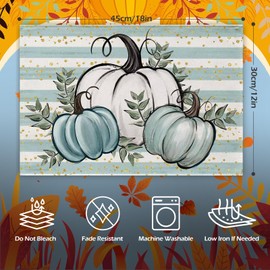 Simpeak Thanksgiving Placemats, 12x18 Inch Pumpkins Fall Harvest Placemats Set of 4, Seasonal Maple Leaves Autumn Table Mats Place Mats for Thanksgiving Party Kitchen Dining Decoration (Blue)