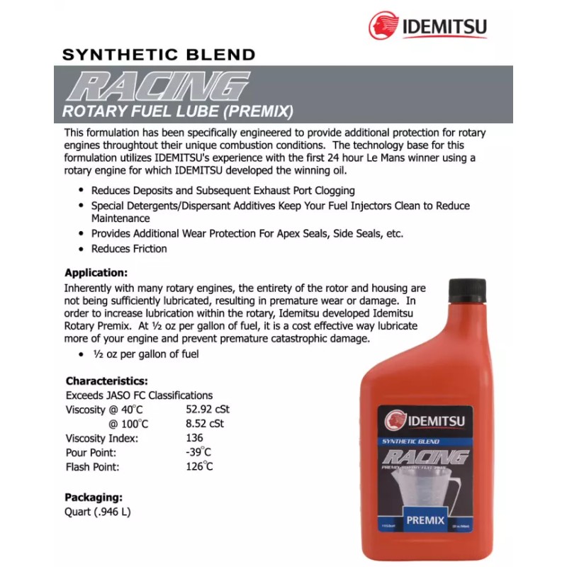 IDEMITSU PREMIX FOR MAZDA ROTARY ENGINES 6 QUARTS RX8 RX7