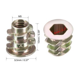 sourcing map Thread Insert Nut Zinc Alloy Hexagon Socket M5 Internal Thread 10 mm Long Pack of 20