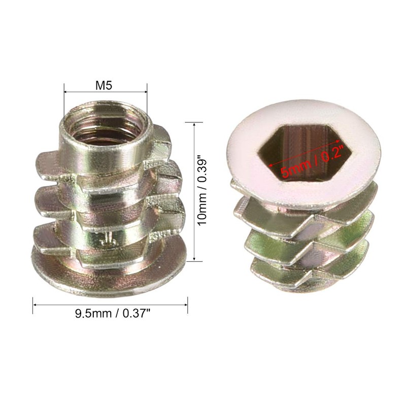 sourcing map Thread Insert Nut Zinc Alloy Hexagon Socket M5
