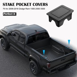 Stake Pocket Covers, Rear Truck Bed Rail Stake Pocket Cover Compatible with 2009-2018 Dodge Ram 1500 2500 3500 Accessories(Set of 2,Black)