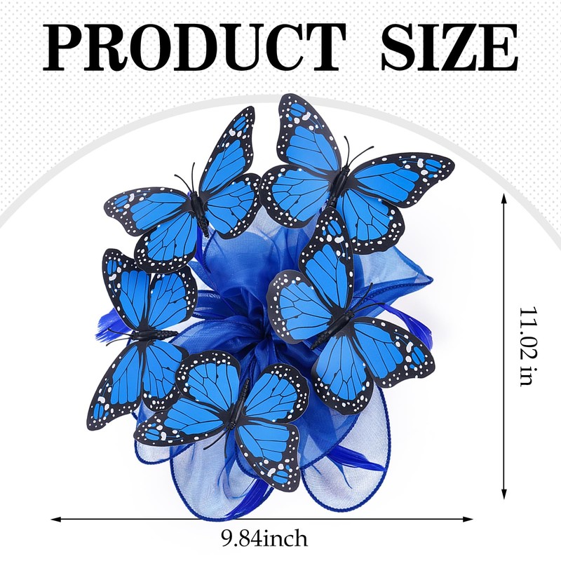 Zinniday Butterfly Organza Derby Hats - 1920s 50s Blue Monarch