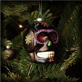 com-four® Christmas tree decorations Skulls - Christmas pendants for the Christmas tree - Christmas tree decoration Dia De Los Muertos (01 pieces - black/red eyes)