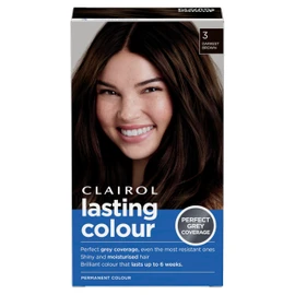 Clairol Lasting Colour Permanent Hair Dye | Perfect Grey Coverage | Shiny and Moisturised Hair | 135 ml | 3 Darkest Brown