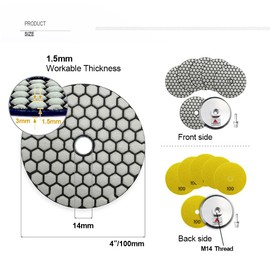 SHDIATOOL Dry Diamond Polishing Pads Grain 100 6 Pieces and Aluminium Backer Pad (1Set) with Round Shaft 100 mm Concrete Diamond Grinding Discs Marble Granite Stone Polishing