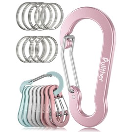 Pullther Carabiners, Large, Rustproof, Ultra Lightweight, Aluminum, Outdoor, Key Carabiner, 2.8 inches (7 cm), High Strength, 10 Pieces (Peach Blue)