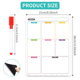 Magnetic Whiteboard for Fridge, Weekly Planner Whiteboard, Meal Planner Board with 3 Dry Erase Marker Pens, Multi-Coloured Fridge Planner Meal Organising Memo Board for Kitchen, Home (28 * 21cm)