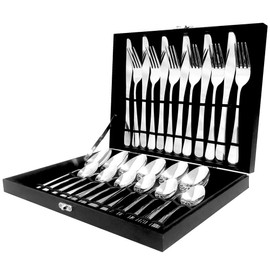 OVENTE 24-Piece Silverware Set Service for 6, Durable Stainless Steel Flatware Cutlery Utensil, Premium Tableware and Dishwasher Safe with Steak Dinner Knives, Fork, Spoon & Teaspoon, Silver FL20241CH