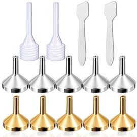 CKANDAY 10 Pack Small Metal Funnels with 2 Pcs Mini Pipette and Spoon for Filling Small Mini Bottles or Containers, Atomizers Liquid Essential Oils Spice Powder Lab Lotion- Gold/Silver