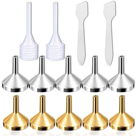 CKANDAY 10 Pack Small Metal Funnels with 2 Pcs Mini Pipette and Spoon for Filling Small Mini Bottles or Containers, Atomizers Liquid Essential Oils Spice Powder Lab Lotion- Gold/Silver
