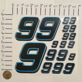 Unbranded Matte Black-w/Gloss Carbon Fiber Blue #9's Racing Numbers Vinyl Decal Sheet Rc