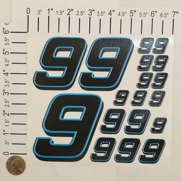 Unbranded Matte Black-w/Gloss Carbon Fiber Blue #9's Racing Numbers Vinyl