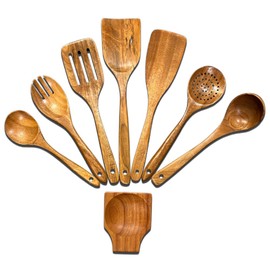 8-Piece Wooden Kitchen Utensil Set – Premium Acacia Wood Kitchen utensil Set, Non-Scratch Cooking Spoons Set with Ergonomic Grip, Ideal Gift for Kitchen Enthusiasts – Healthy Kitchen Cookware