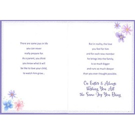 Designer Greetings Light Purple 3D Banner Over Purple Ribbon, Gems and Repeated Small Flowers Hand Decorated Easter Card for Son and Family