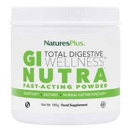 NaturesPlus GI Nutra Total Digestive Wellness Powder - Enzyme Supplement with Live Bacteria, Prebiotics, Glutamine, Calcium for Gut & Digestion - Vegan, Gluten-Free - 189 g