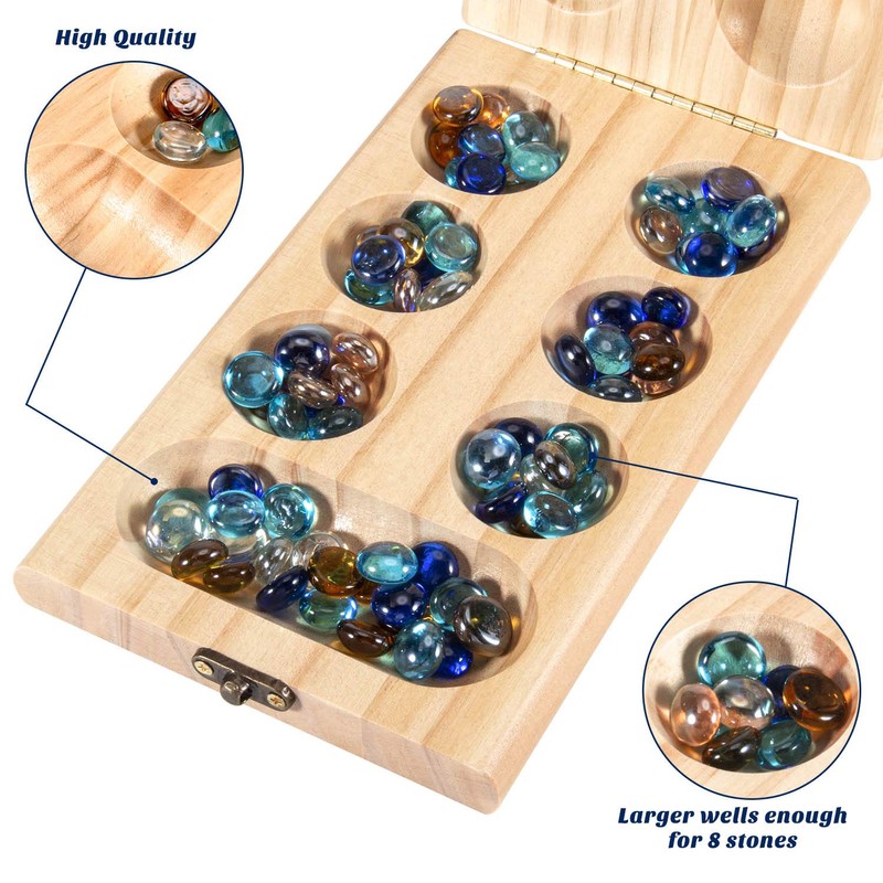 AMEROUS Wooden Mancala Board Game Set - Folding Board -