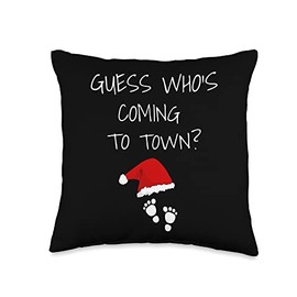 Guess Who's Coming To Town Christmas Pregnancy Men Guess Who's Coming to Town Christmas Pregnancy Announcement Throw Pillow, 16x16, Multicolor
