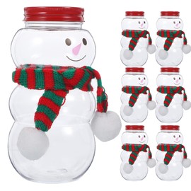 Baluue 10 Sets Snowman Plastic Juice Bottles with Lid 500ml Clear Christmas Candy Jar with Scarves Empty Reusable Water Bottles for Smoothies Milk Beverages B