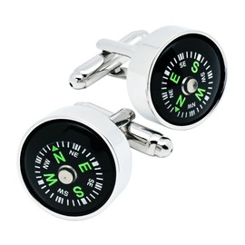 Jonwo Actural Working Compass Cufflinks for Men In Gift Case Round Funny Men's Cufflinks Jewelry for Wedding Party Business Birthday Anniversary Dress