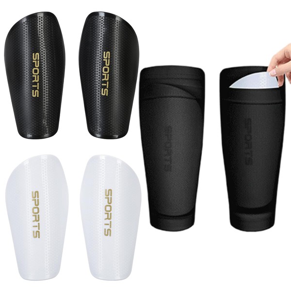 2 Pairs Soccer Shin Guards for Kids Adults incl. Sleeves