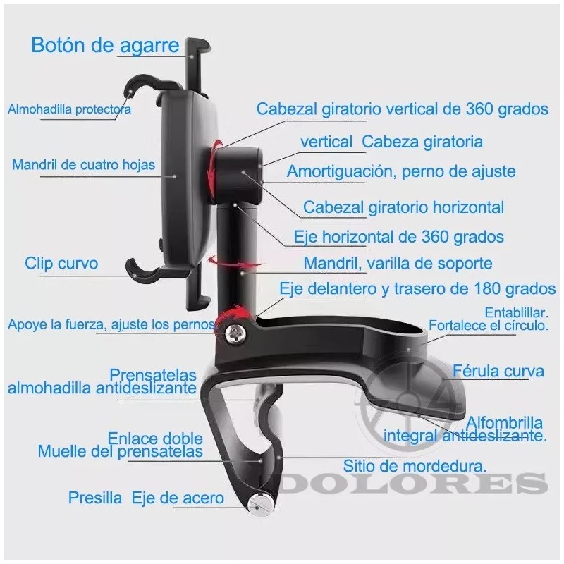 Dolores Soporte Porta Celular 360º Carro Visera Dashboard Auto Movil
