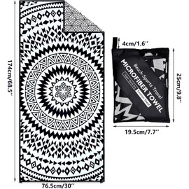 Viceda Beach Towel, Black Large Thin Microfibre Beach Towel, Swimming Quick Dry Towel, Super Absorbent Sand Free Towel, Extra Large Sand Free Beach Towel for Adults, Perfect for Camping Travel Beach