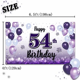 LASKYER Happy 54th Birthday Purple Large Banner - Cheers to 54 Years Old Birthday Home Wall Photoprop Backdrop,54th Birthday Party Decorations.