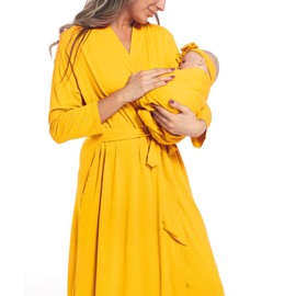 WINROLA Maternity Robe with Matching Swaddle Set, Mommy Me Set Soft Women Maternity Sleepwear Bathroom Long Sleeves Robe (US, Alpha, X-Large, Regular, Regular, YFF21BROWN5)